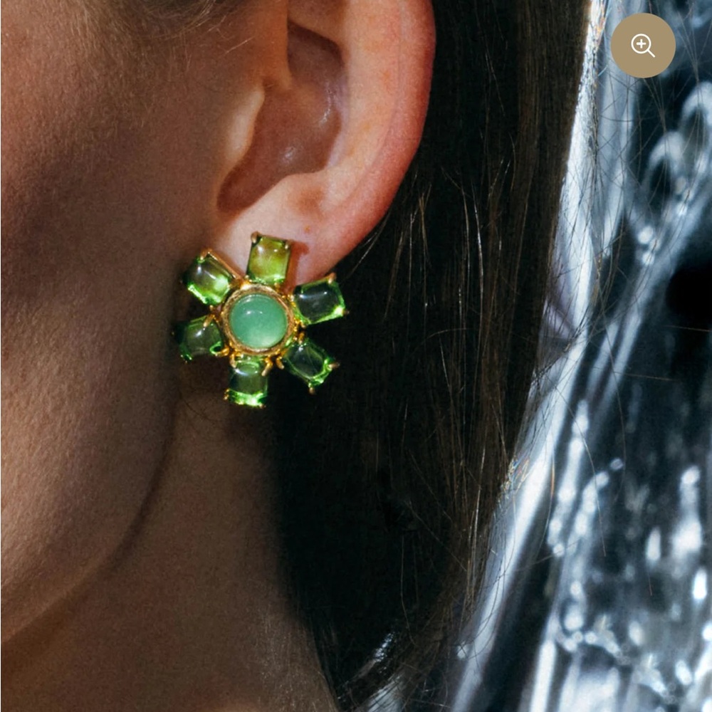 Loren Hope Etta Studs Elegant Green and Gold Flower Earrings